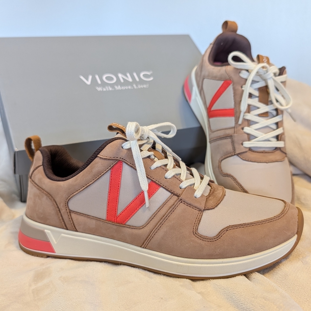 Vionic Women's Rechelle Sneakers Toffee Orange Accent Casual Minimalist Orthotic